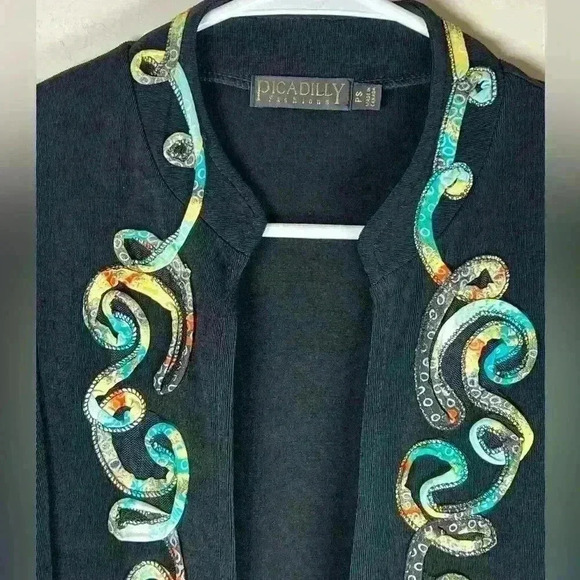 NWT Picadilly Fashions Open Cardigan 3/4 Sleeve Multicolor Appliqué Petite Small - Picture 6 of 11